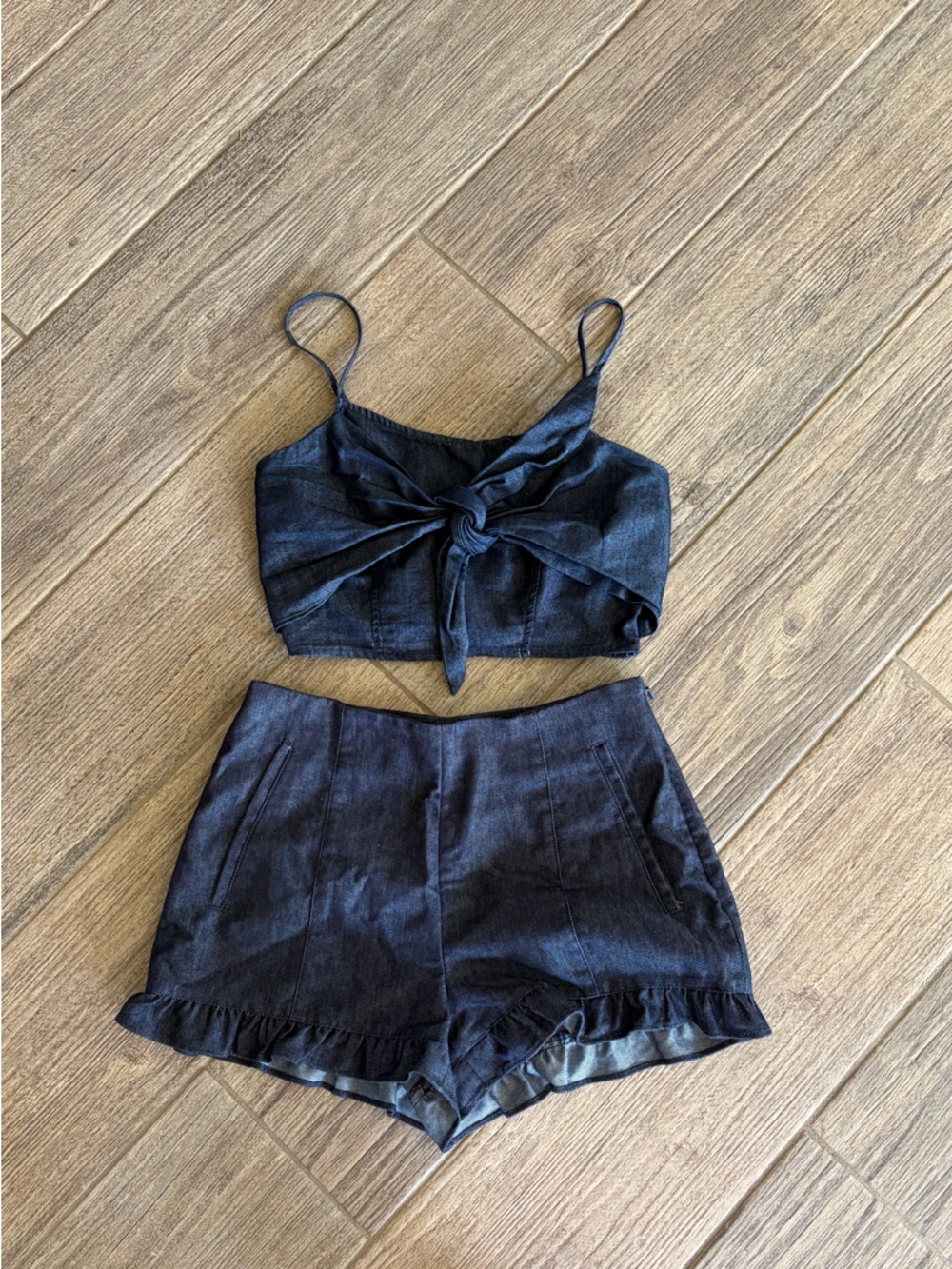 1. State Navy Tie-Front Crop Top XS with High-Waist Shorts Set